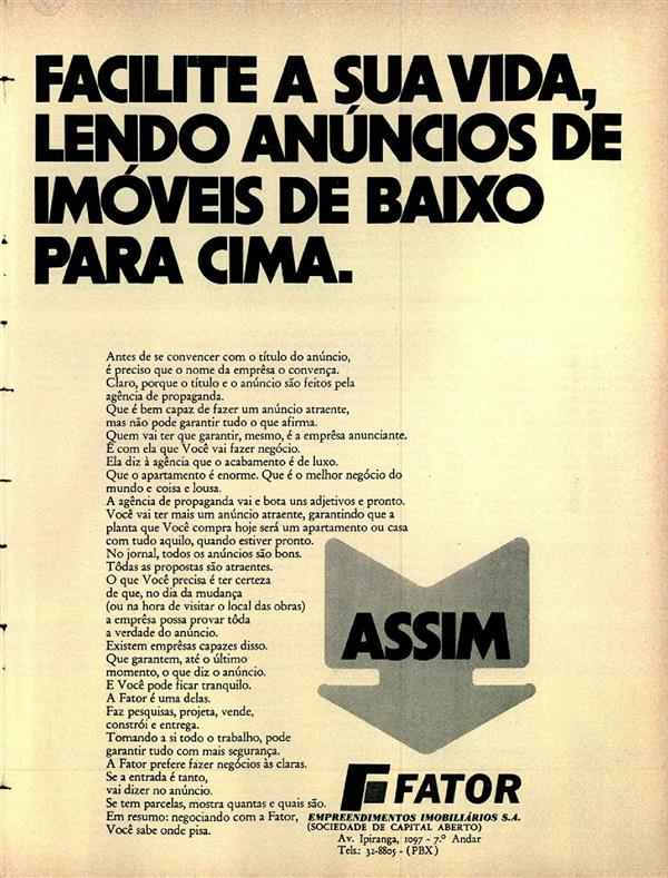 Facilite sua vida, lendo anúncios de imovéis de baixo para cima.
