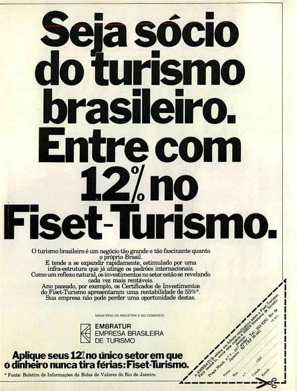 Seja sócio do turismo brasileiro. Entre com 12% no Fiset-Turismo.