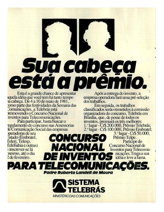 Sua cabeça está a prêmio. Concurso nacional de inventos para telecomunicações