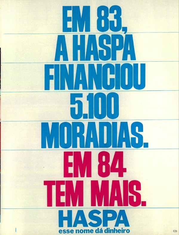 Em 83 a Haspa financiou cerca de 5100 moradias. Em 84 tem mais