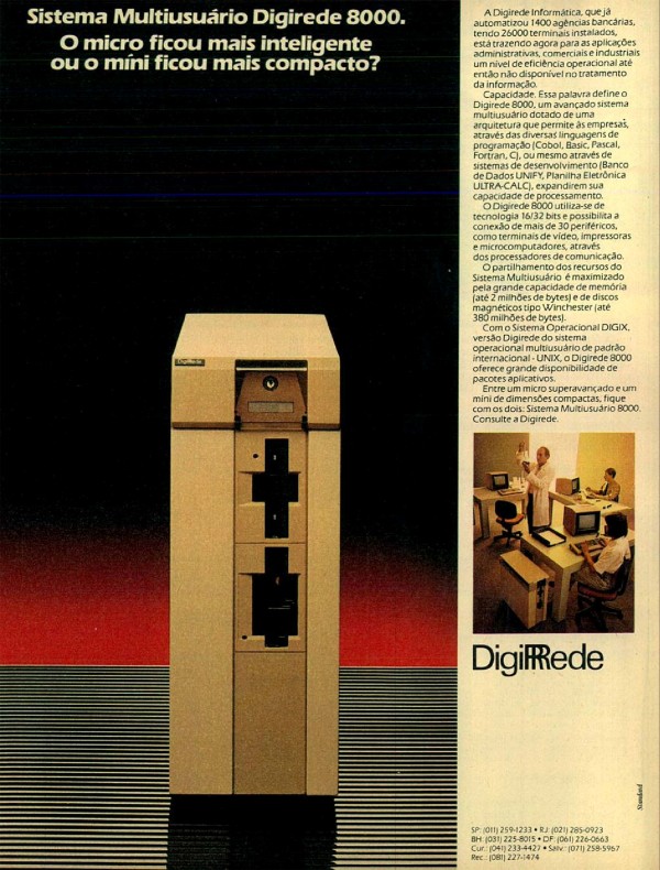 Sistema Multiusuário Digirede 8000. O micro ficou mais inteligente ou o míni ficou mais compacto?