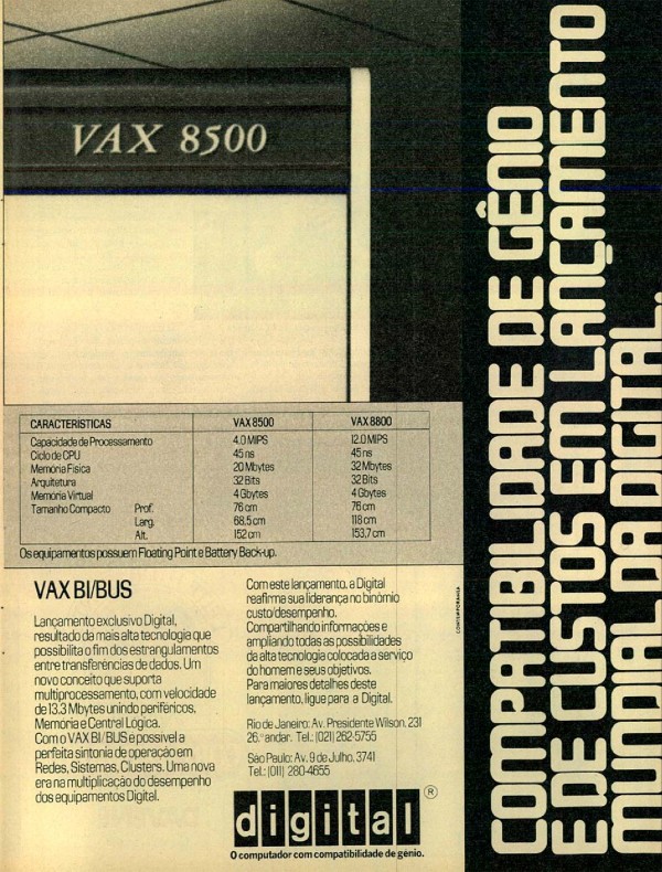 CHEGARAM OS NOVOS MAINFRAMES DA FAMÍLIA VAX. COMPATIBILIDADE DE GÊNIO E DE CUSTOS EM LANÇAMENTO MUNDIAL DIGITAL.