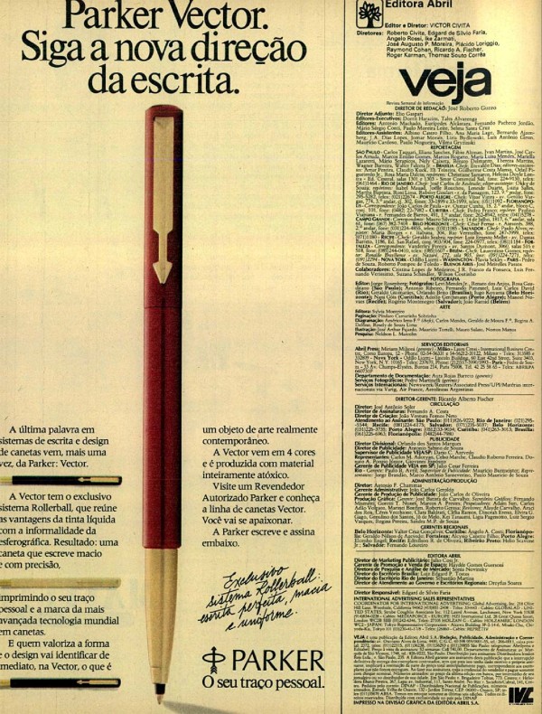 Parker Vector. Siga a nova direção da escrita.
