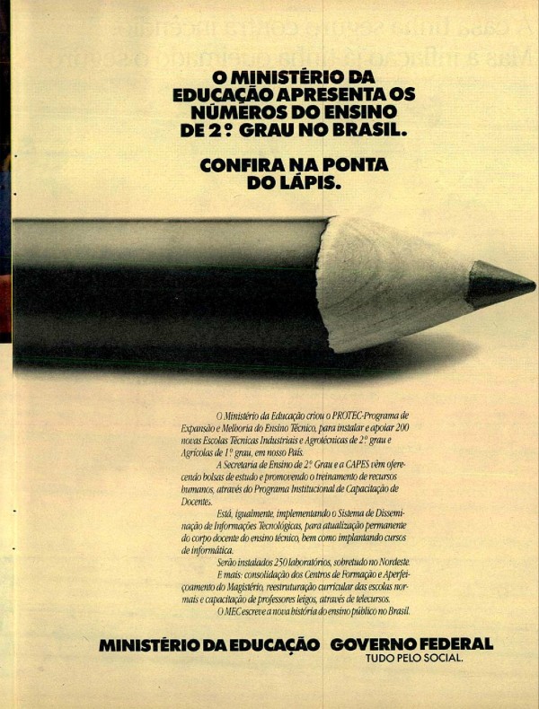 O MINISTÉRIO DA EDUCAÇÃO APRESENTA OS NÚMEROS DO ENSINO DE 2˚ GRAU NO BRASIL. CONFIRA NA PONTA DO LÁPIS.
