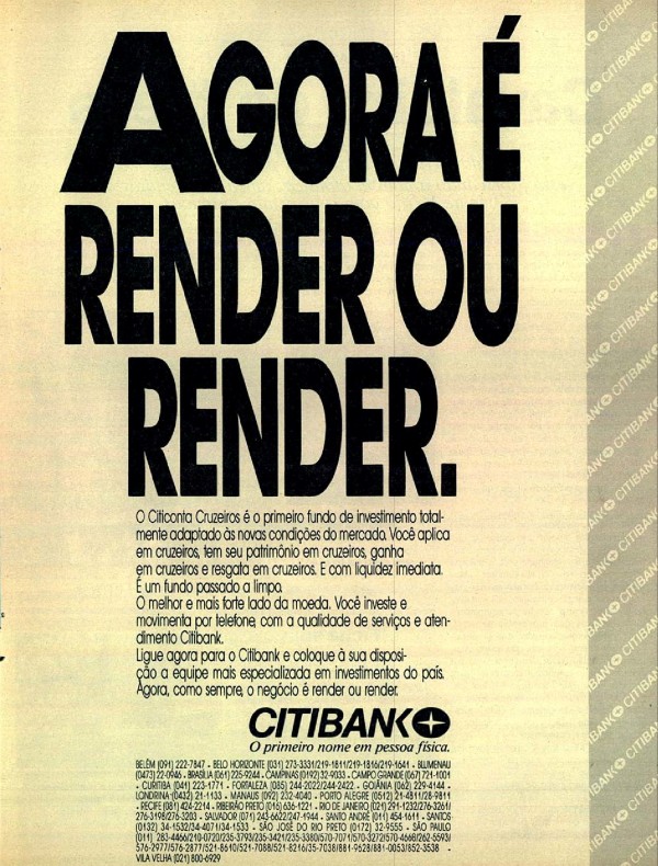 MEDIDAS PROVISÓRIAS. SOLUÇÕES DEFINITIVAS. CITICONTA CRUZEIROS. AGORA É RENDER OU RENDER.