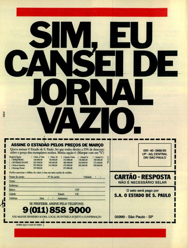 SIM, EU CANSEI DE JORNAL VAZIO.