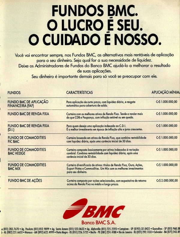 SEU DINHEIRO É IMPORTANTE DEMAIS PARA SÓ VOCÊ SE PREOCUPAR COM ELE. FUNDOS BMC. O LUCRO É SEU. O CUIDADO É NOSSO.