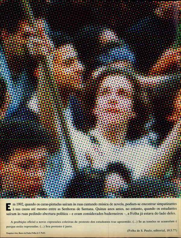 1977. A folha apoia as manifestações estudantis. O concorrente fica de cara amarrada.