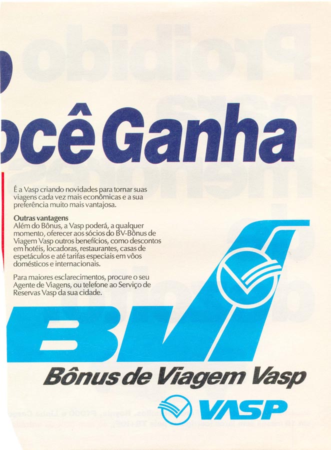 Bônus de viagem Vasp