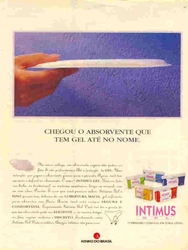 Absorvente Intimus Gel, o primeiro com gel em toda linha.