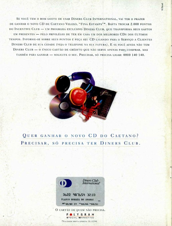 QUER GANHAR O NOVO CD DO CAETANO? PRECISAR, SÓ PRECISA TER DINERS CLUB.