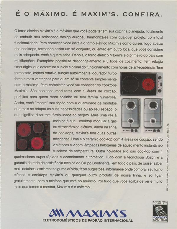 Linha Cooktops Forno elétrico e lavadora Maxim's