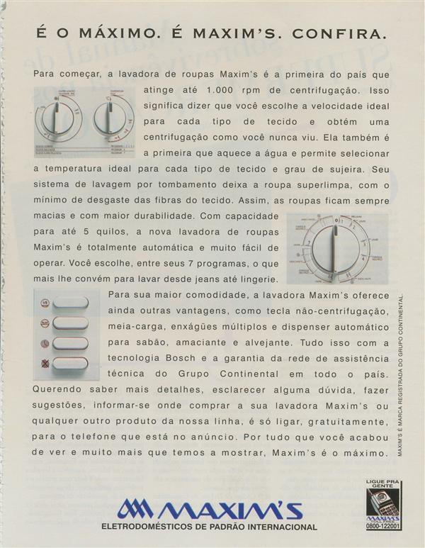 Linha Cooktops Forno elétrico e lavadora Maxim's