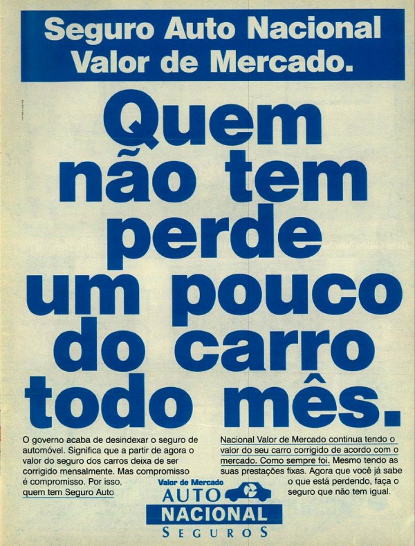 Seguro Auto Nacional Valor de Mercado. Quem não tem perde um pouco do carro todo mês.