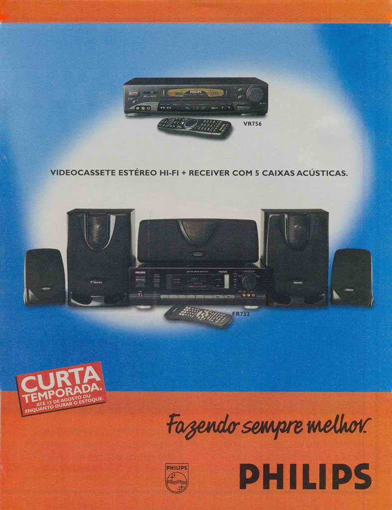 Videocassete Estéreo hi-fi + receiver com 5 caixas acusticas