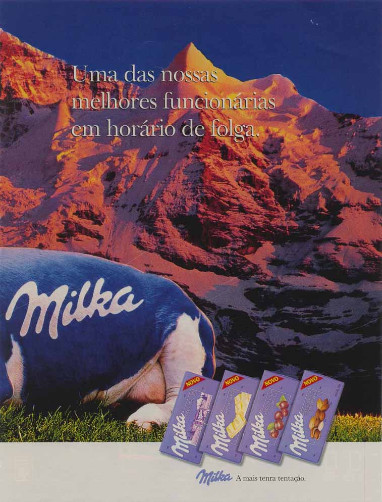 Só os chocolates Milka são feiots com o melhor leite das melhores vacas de acordo com sua artesanal receita suiça.
