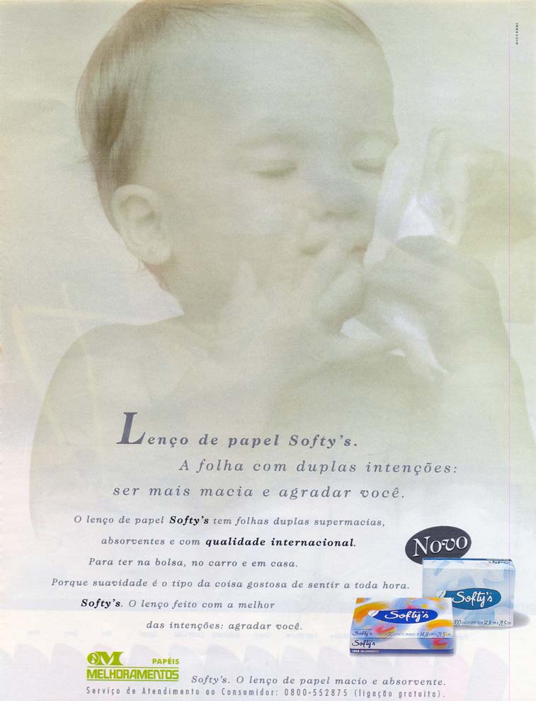 Lenço de papel Softy's. A linha com duplas intenções: ser mais macia e agradar você.