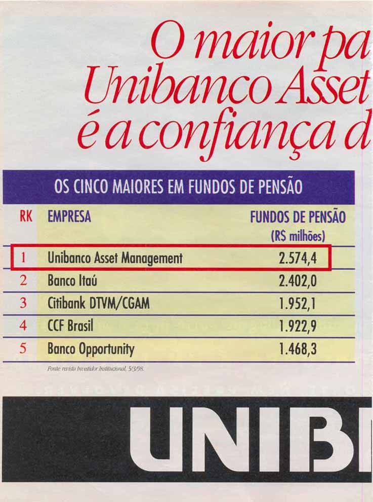 O maior patrimônio da Unibanco Management é a confiança de seus clientes.