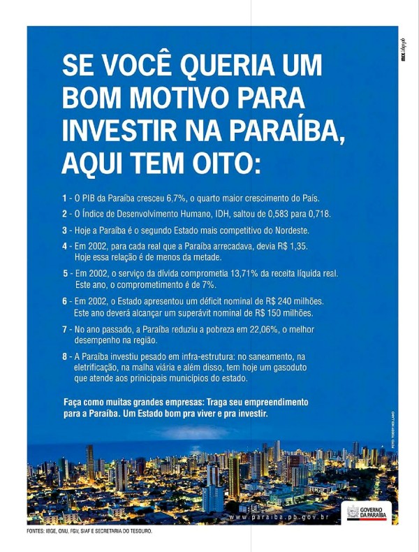 Se você queria um bom motivo para investir na Paraíba, aqui tem oito: