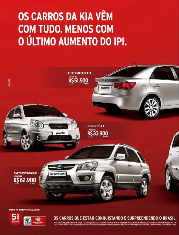 Os carros da KIA vêm com tudo. Menos com o último aumento do IPI